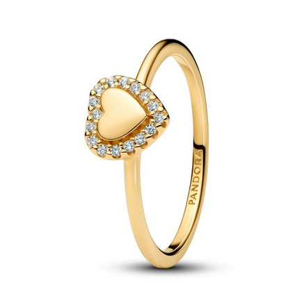 Pandora Timeless 14K Gold-Plated Engravable Heart Ring Size 7.5