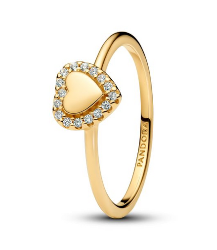 Pandora Timeless 14K Gold-Plated Engravable Heart Ring Size 7.5