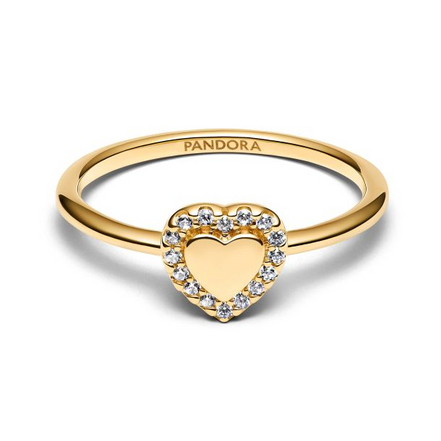 Pandora Timeless 14K Gold-Plated Engravable Heart Ring Size 7.5