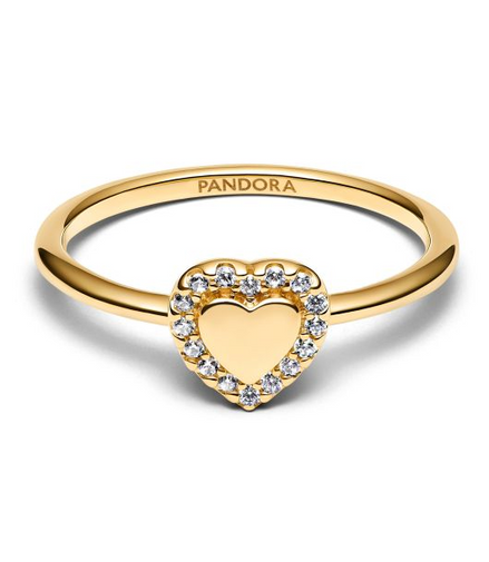 Pandora Timeless 14K Gold-Plated Engravable Heart Ring Size 7.5