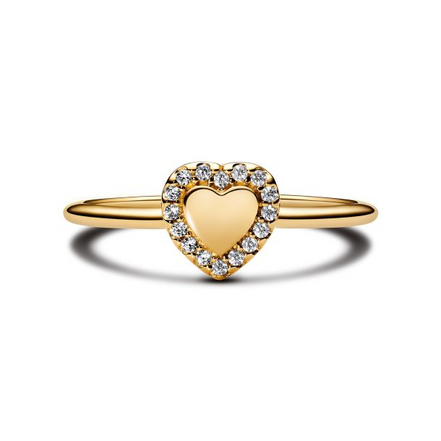 Pandora Timeless 14K Gold-Plated Engravable Heart Ring Size 7.5