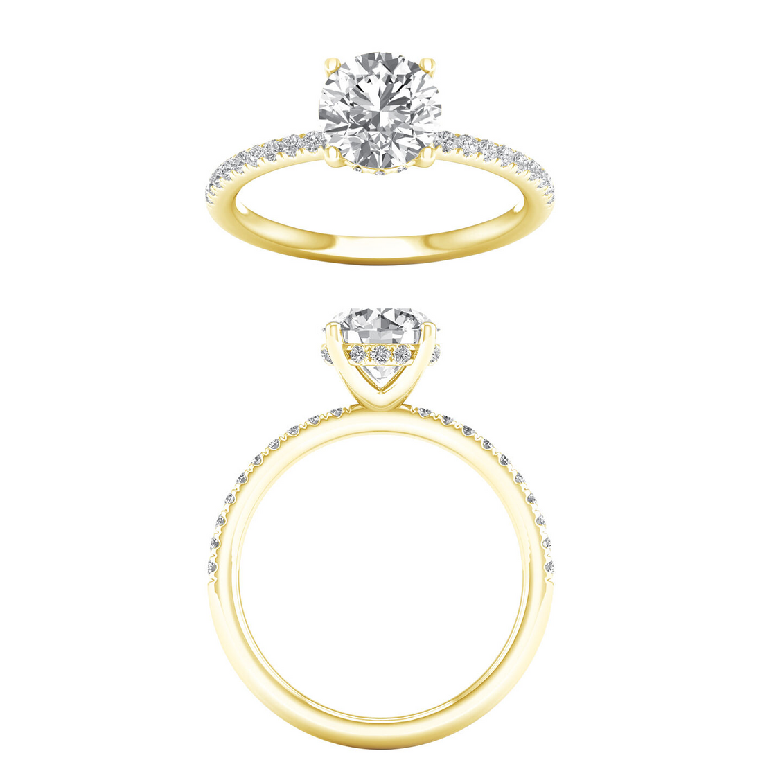 14K Yellow Gold 2.25 CTW Lab Grown Round Diamond with Hidden Halo Engagement Ring