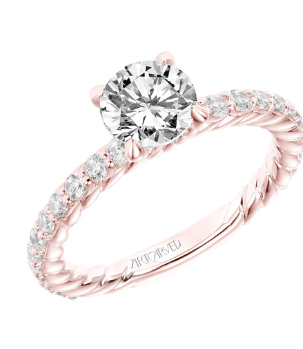 Artcarved 18K Rose Gold Round Cut Diamond Semi-Mount Ring