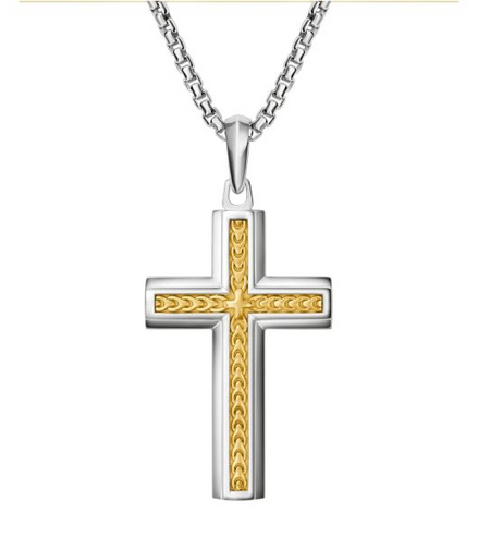 Bulova Link™ Two-Tone Gold-Plated and Sterling Silver Cross Pendant Necklace