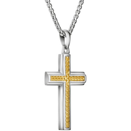 Bulova Link™ Two-Tone Gold-Plated and Sterling Silver Cross Pendant Necklace