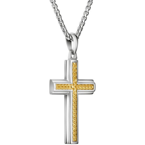 Bulova Link™ Two-Tone Gold-Plated and Sterling Silver Cross Pendant Necklace