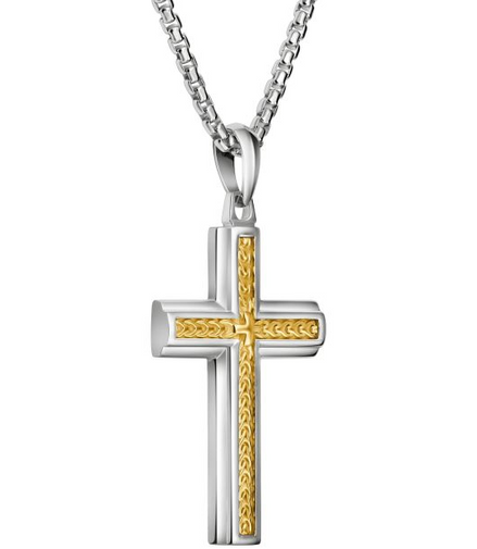 Bulova Link™ Two-Tone Gold-Plated and Sterling Silver Cross Pendant Necklace