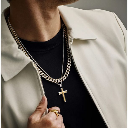 Bulova Link™ Two-Tone Gold-Plated and Sterling Silver Cross Pendant Necklace