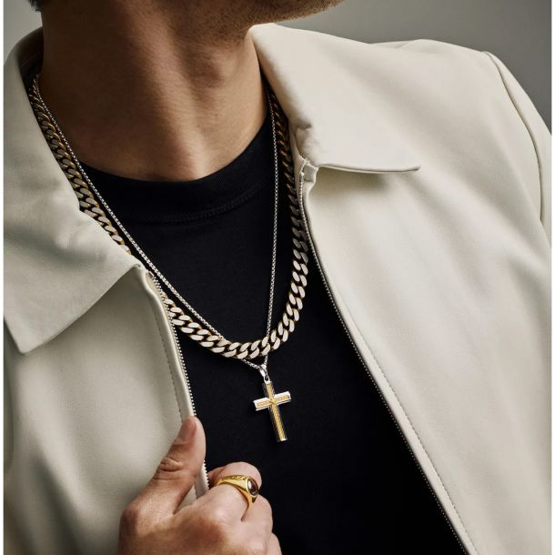 Bulova Link™ Two-Tone Gold-Plated and Sterling Silver Cross Pendant Necklace