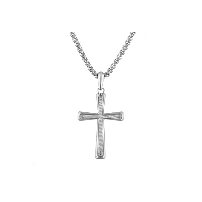 Bulova Stainless Steel Icon Cross Pendant Chain Necklace