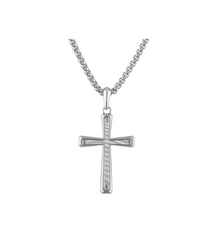 Bulova Stainless Steel Icon Cross Pendant Chain Necklace