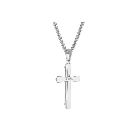 Bulova Stainless Steel Icon Cross Pendant Chain Necklace
