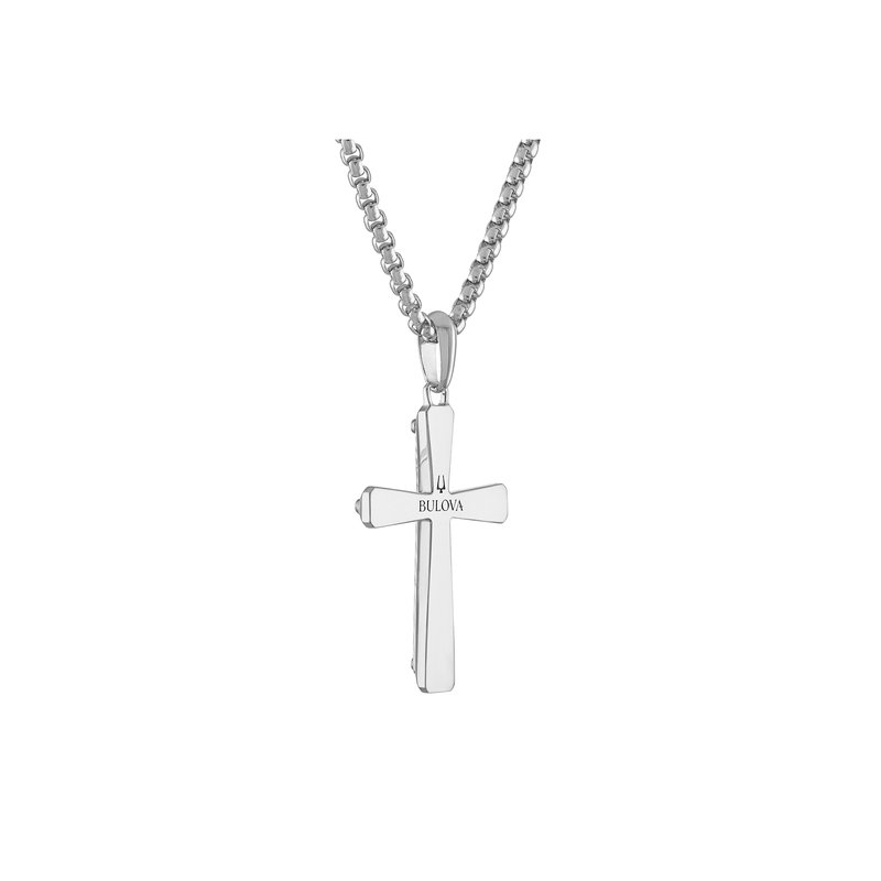 Bulova Stainless Steel Icon Cross Pendant Chain Necklace