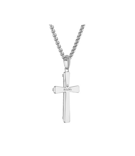 Bulova Stainless Steel Icon Cross Pendant Chain Necklace