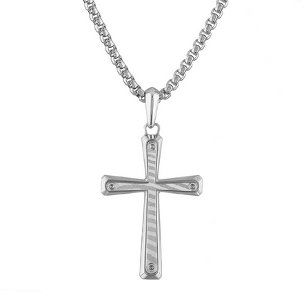 Bulova Stainless Steel Icon Cross Pendant Chain Necklace