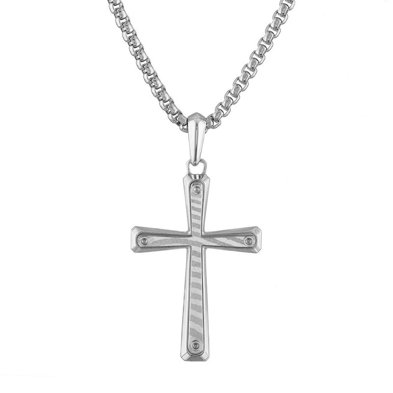 Bulova Stainless Steel Icon Cross Pendant Chain Necklace