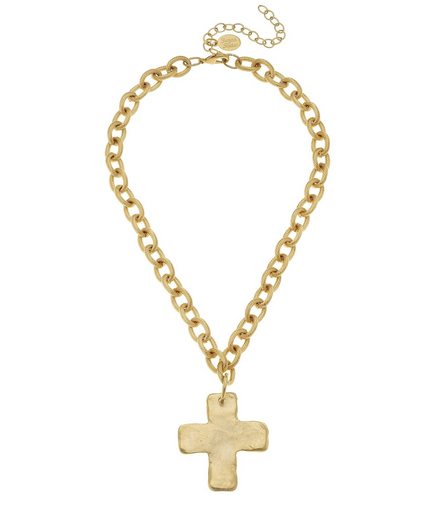 Susan Shaw 24K Gold Triple Plated Solid Cross Necklace