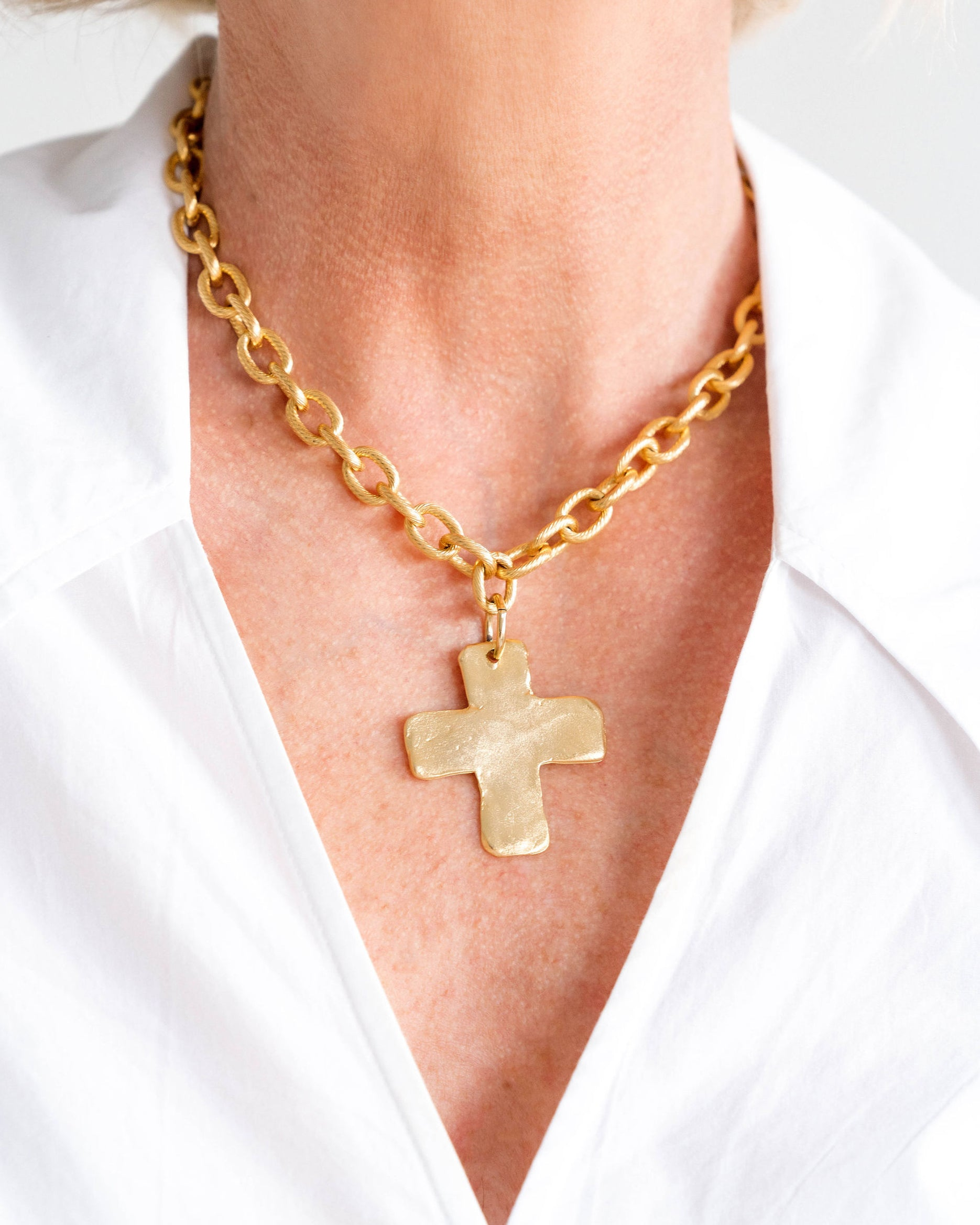 Susan Shaw 24K Gold Triple Plated Solid Cross Necklace