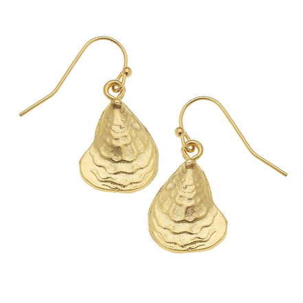 Susan Shaw 24K Gold Triple Plated Oyster Dangle Earrings