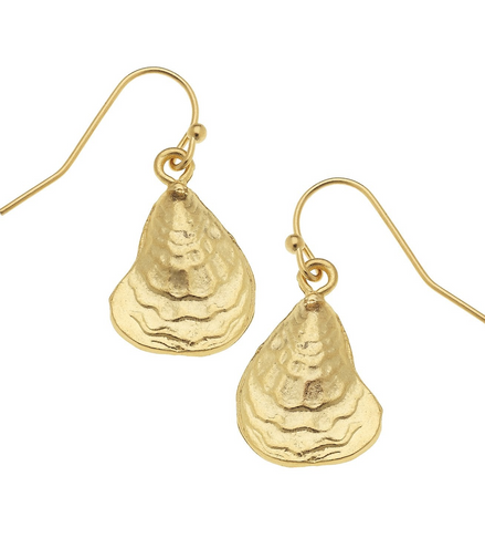 Susan Shaw 24K Gold Triple Plated Oyster Dangle Earrings