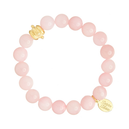 Susan Shaw 24K Gold Triple Plated Pink Jade Bailey Stretch Bracelet