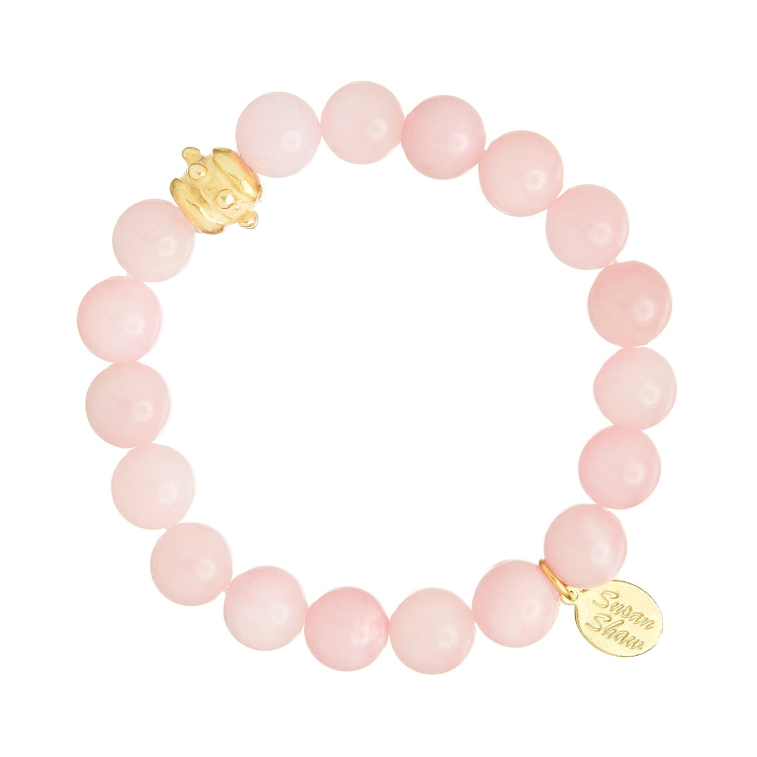 Susan Shaw 24K Gold Triple Plated Pink Jade Bailey Stretch Bracelet