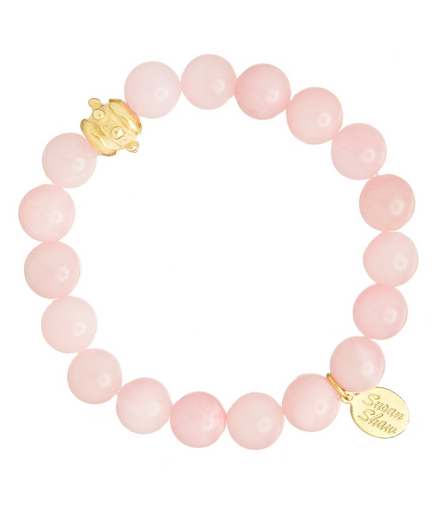 Susan Shaw 24K Gold Triple Plated Pink Jade Bailey Stretch Bracelet