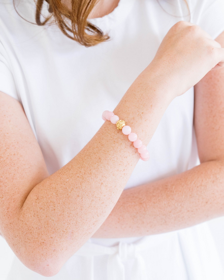 Susan Shaw 24K Gold Triple Plated Pink Jade Bailey Stretch Bracelet