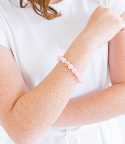 Susan Shaw 24K Gold Triple Plated Pink Jade Bailey Stretch Bracelet