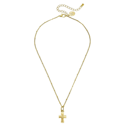 Susan Shaw 24K Gold Triple Plated Dainty Small Cross Pendant Necklace