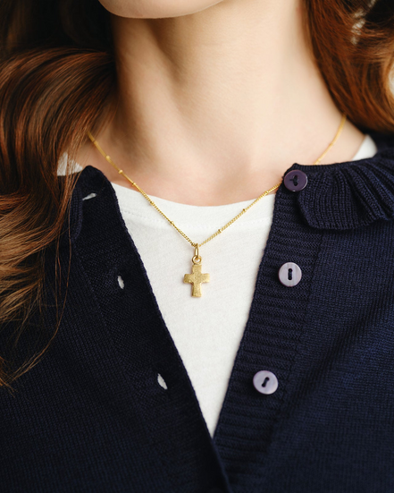 Susan Shaw 24K Gold Triple Plated Dainty Small Cross Pendant Necklace