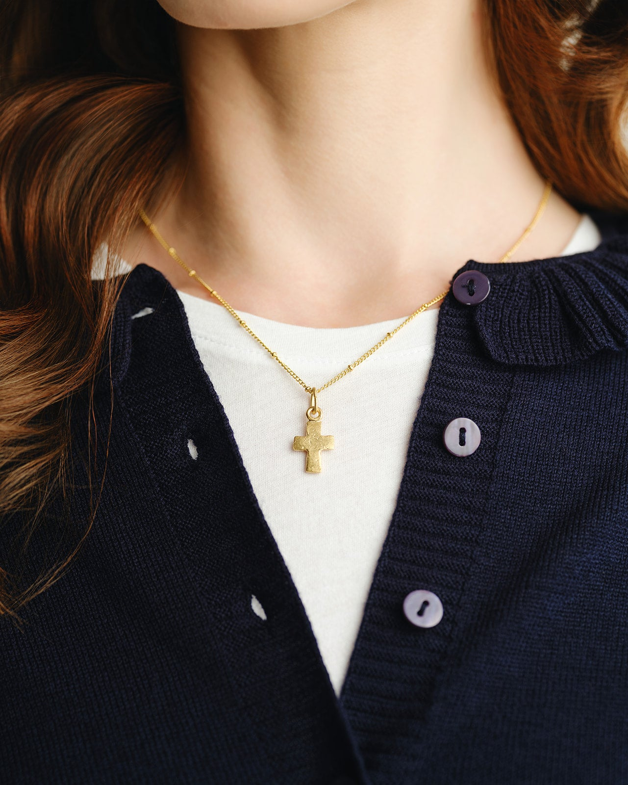 Susan Shaw 24K Gold Triple Plated Dainty Small Cross Pendant Necklace