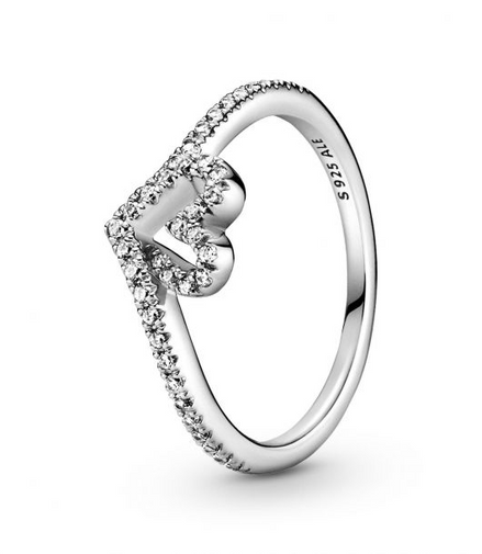 Pandora Timeless Silver Sparkling Wishbone Heart Ring Size 4.5