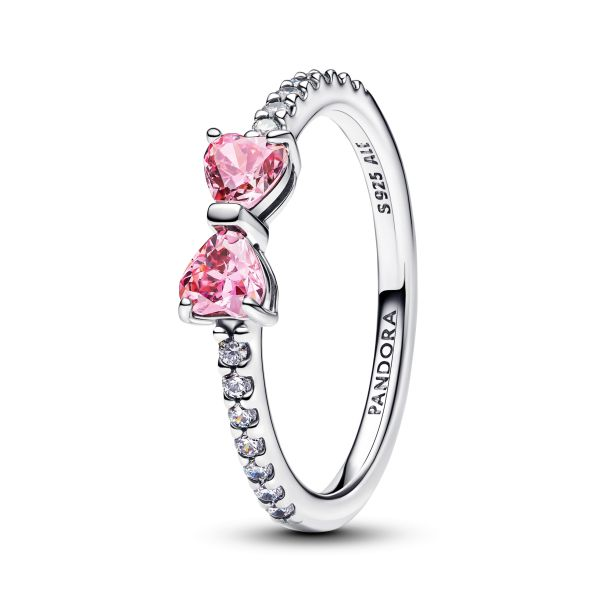 Pandora Moments Silver Sparkling Pink Bow Ring Size 4.5