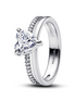 Pandora Timeless Silver Sparkling Double Heart Ring Size 5