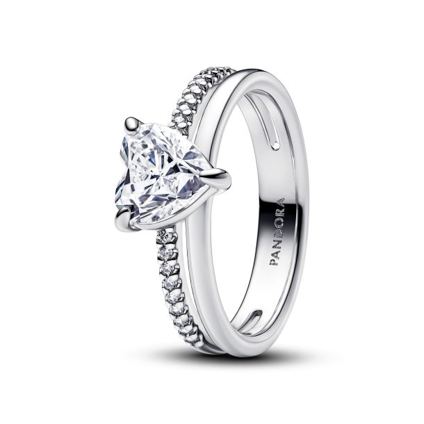 Pandora Timeless Silver Sparkling Double Heart Ring Size 5