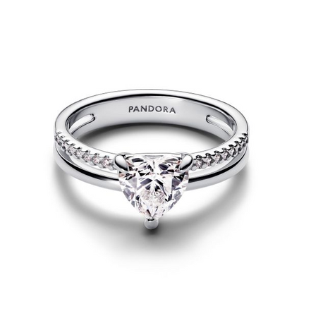 Pandora Timeless Silver Sparkling Double Heart Ring Size 5