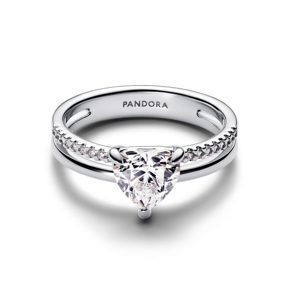 Pandora Timeless Silver Sparkling Double Heart Ring Size 5
