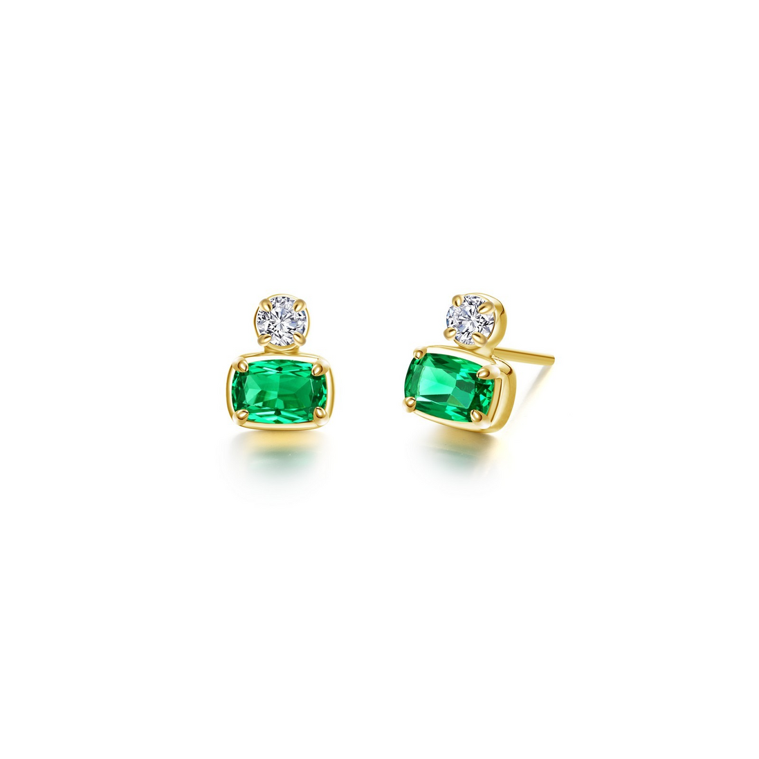 Lafonn Gold Plated 1.64 CTW Simulated Diamond And Emerald Regal Cushion-Cut Earrings
