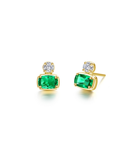 Lafonn Gold Plated 1.64 CTW Simulated Diamond And Emerald Regal Cushion-Cut Earrings