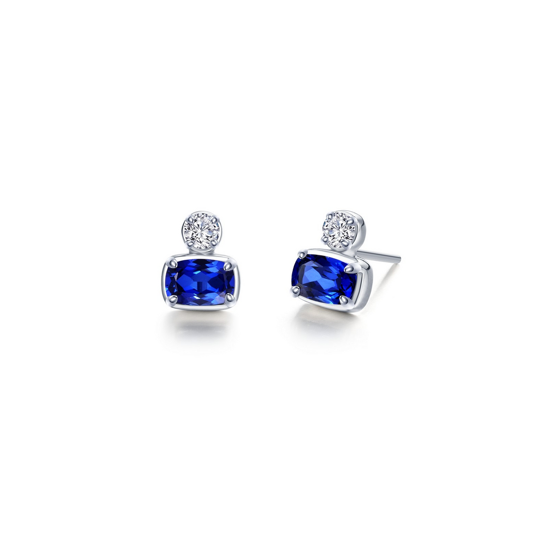Lafonn Silver 1.21 CTW Simulated Diamond And Sapphire Regal Cushion-Cut Stud Earrings