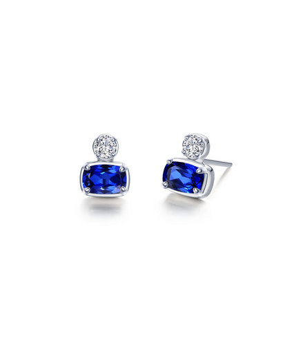 Lafonn Silver 1.21 CTW Simulated Diamond And Sapphire Regal Cushion-Cut Stud Earrings
