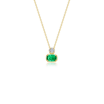 Lafonn Gold-Plated 1.66 Ctw Simulated Diamond And Emerald Regal Cushion-Cut Pendant Necklace
