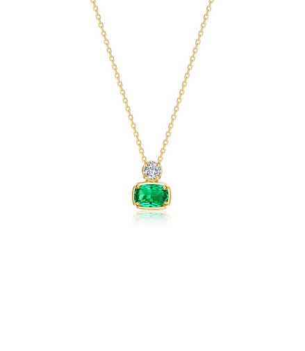 Lafonn Gold-Plated 1.66 Ctw Simulated Diamond And Emerald Regal Cushion-Cut Pendant Necklace