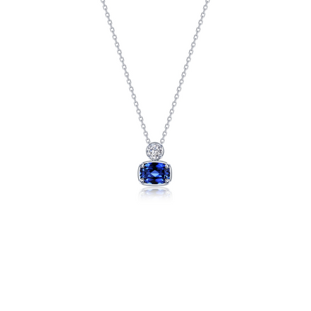 Lafonn Silver 1.66 CTW Simulated Diamond And Sapphire Regal Cushion-Cut Pendant Necklace
