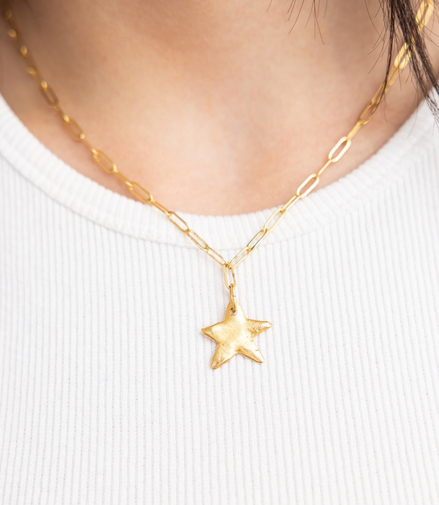 Susan Shaw 24K Gold-Plated Petite Star Paperclip Necklace