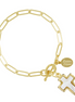Susan Shaw 24K Gold-Plated Small Mother of Pearl Cross Paperclip Bracelet
