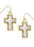 Susan Shaw 24K Gold-Plated Small Mother of Pearl Cross Dangle Earrings