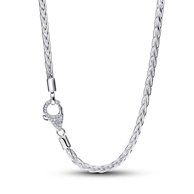 Pandora Timeless Silver Pavé Clasp Foxtail Chain Charm Necklace 45CM