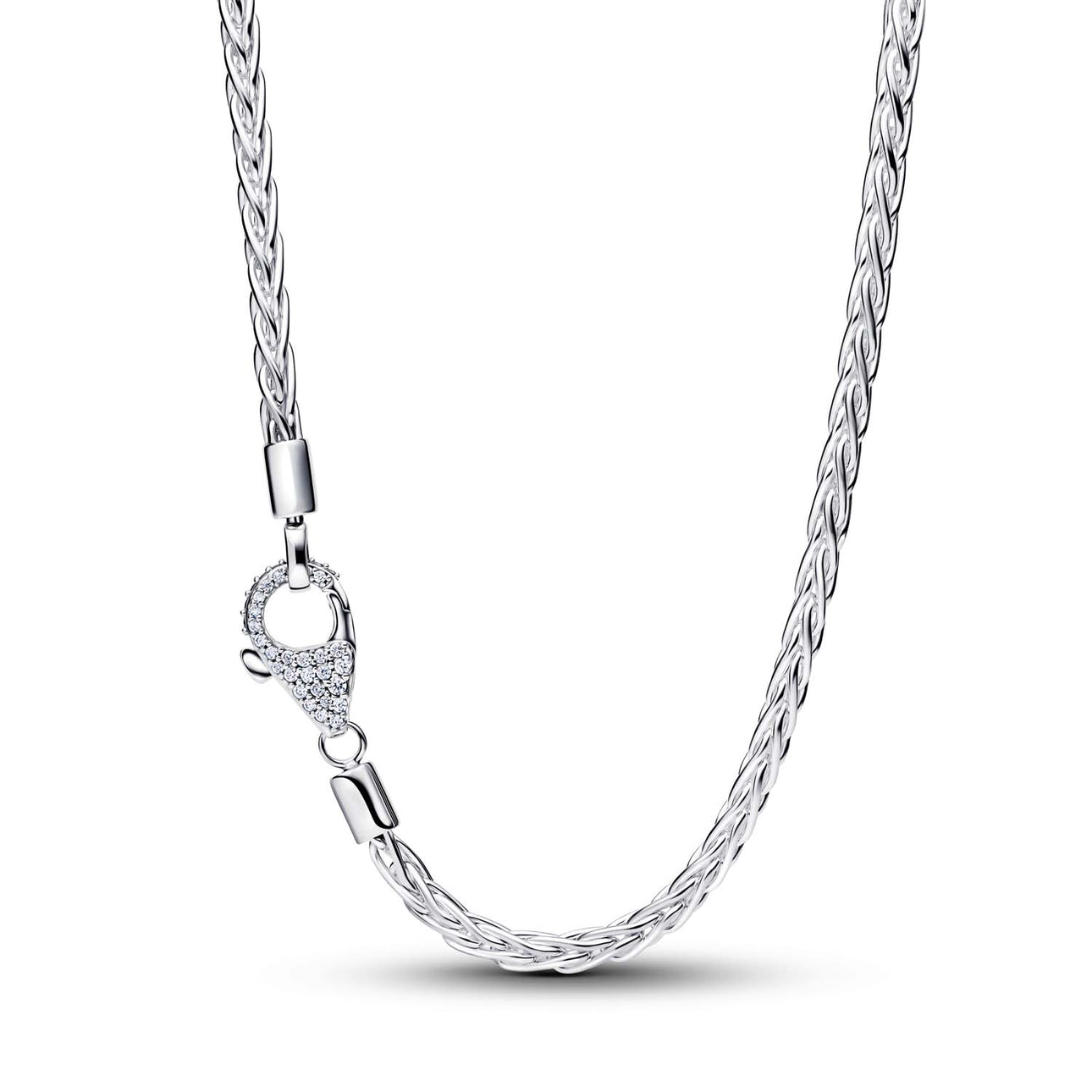 Pandora Timeless Silver Pavé Clasp Foxtail Chain Charm Necklace 45CM